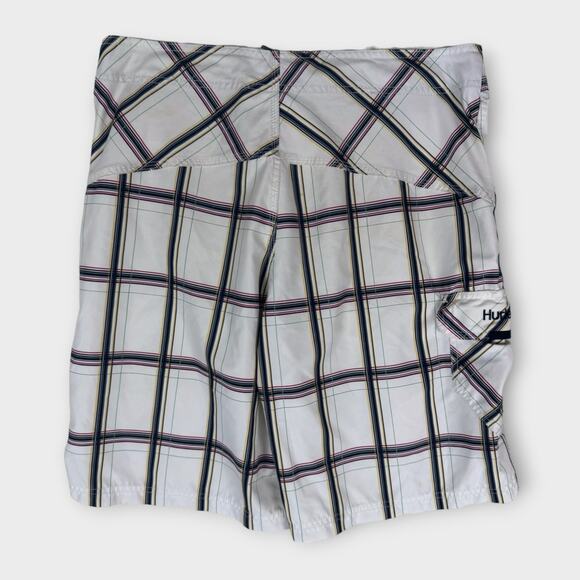 Hurley Board Shorts White Black Check Windowpane Size 34 - Picture 2 of 7